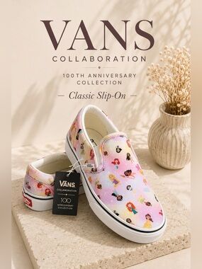 Vans x Disney 100 Princess Classic Slip-On Sneakers Pink Multi Men’s 6 Women’s 7